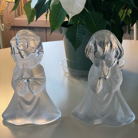Vintage Viking Hand Made Frosted glass Praying boy and girl bookends - Picture 1 of 6